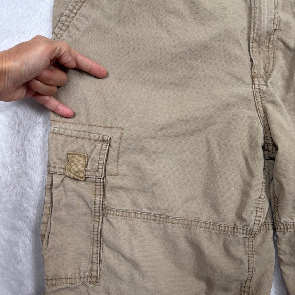 Y2K OP Cargo Shorts Mens 34 Sand Khaki Ripstop Cotton Multi Pocket Street Surf - Picture 5 of 14
